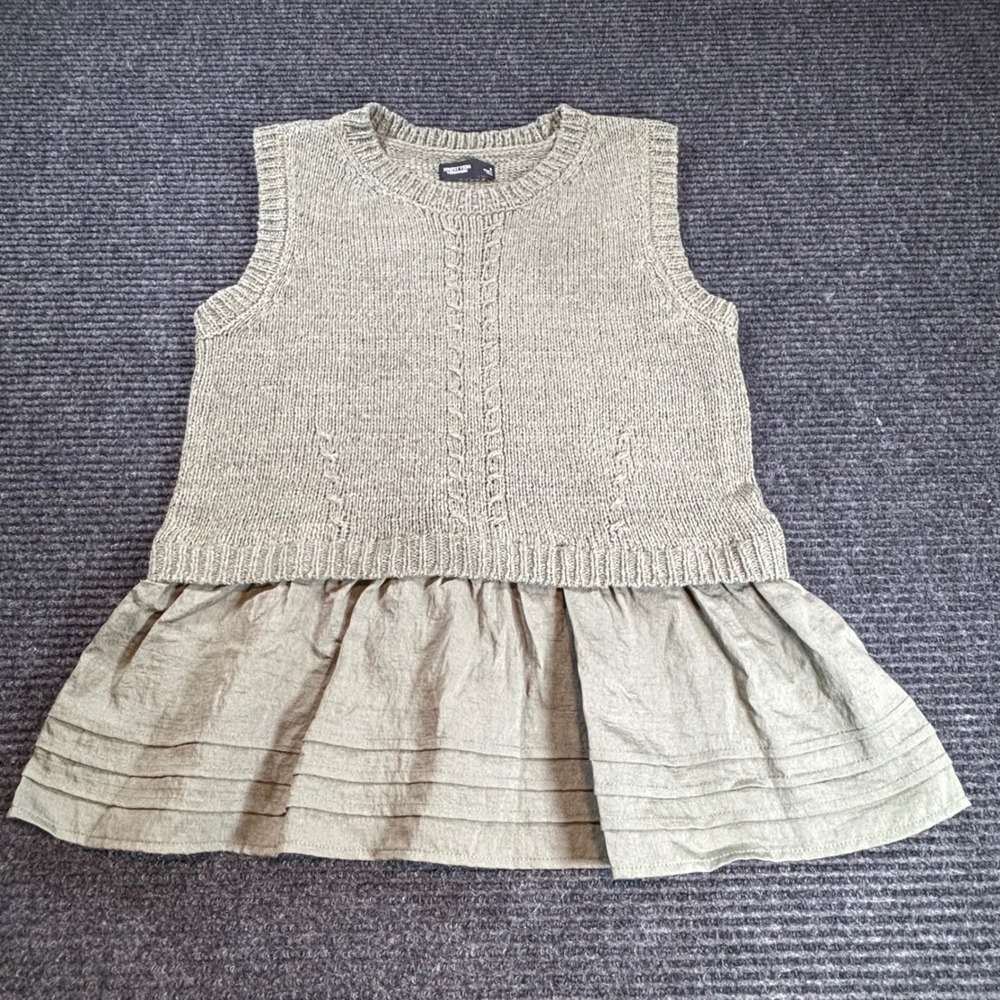 Simply Vera Vera Wang Olive Green Cable Knit Peplum Sweater Vest Womens Small - Picture 1 of 6